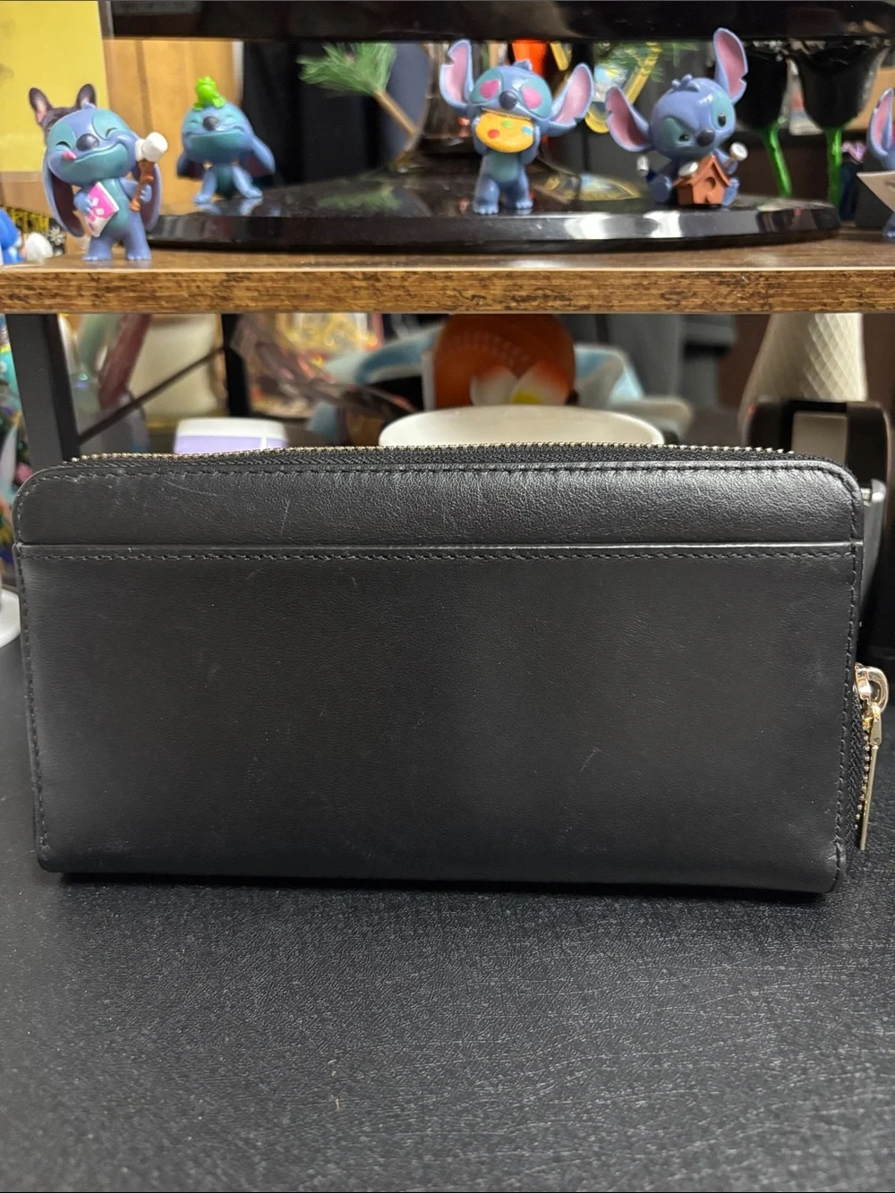 kate spade Black Wallet with Pink Beaded Elephant